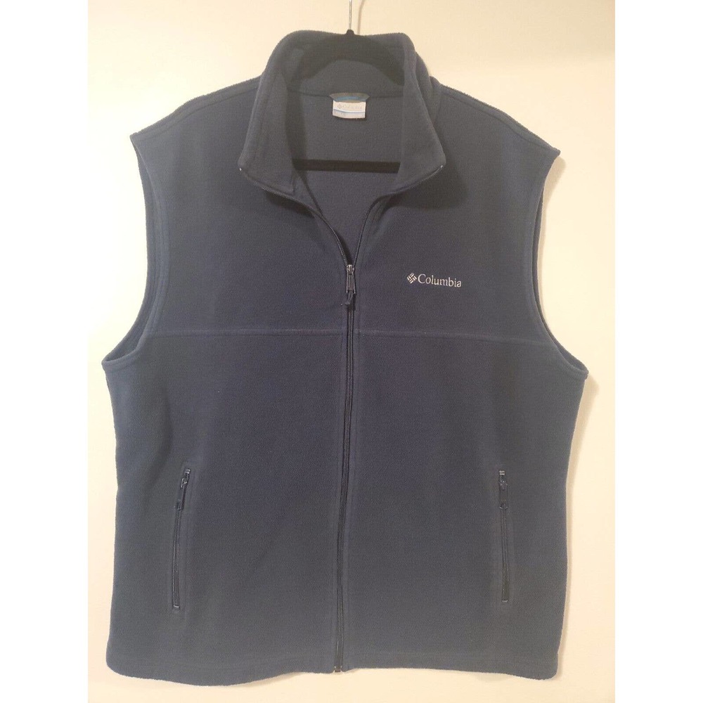 Men's XL Columbia Fleece Vest Blue Embroidered Logo Full Zip Fleece Soft Pockets